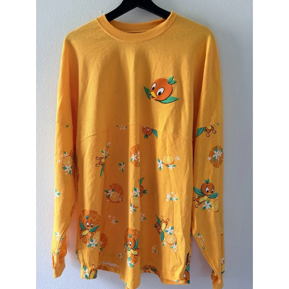 Disney Parks Orange Bird Spirit Jersey Long Sleeve Yellow All Over Print Size L